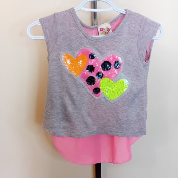 Y2K Kiddo Hearts Neon Sequin Mesh Back Crop Half Sleeve Top Mcbling Approx L - Picture 2 of 12